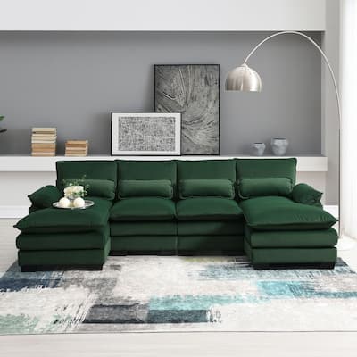 110*55" Modern U-Shaped Sectional Sofa with Waist Pillows,6-Seat Upholstered Symmetrical Sofa Furniture