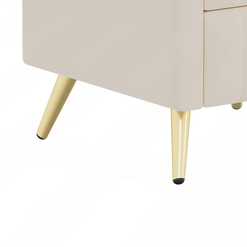 Upholstered Wooden Nightstand with 3 Drawers and Handles