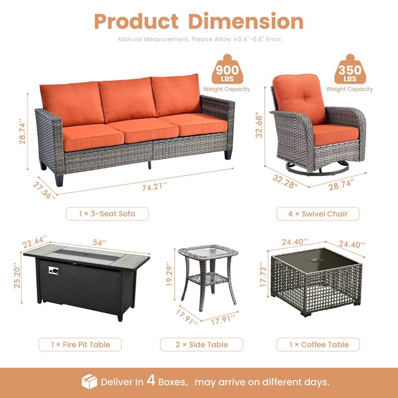 XIZZI Patio Wicker Furniture Conversation Set with Swivel Chairs