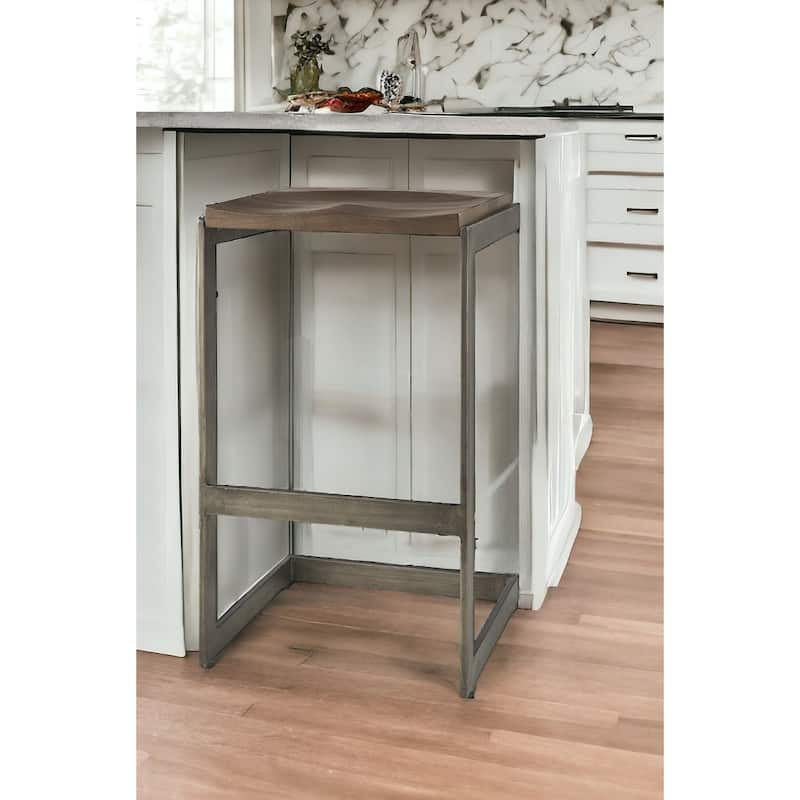 30” High Contemporary Bar Stool with Backless Wood Seat and Metal Legs for Dining Room - 30”H x 17”W x 18”D