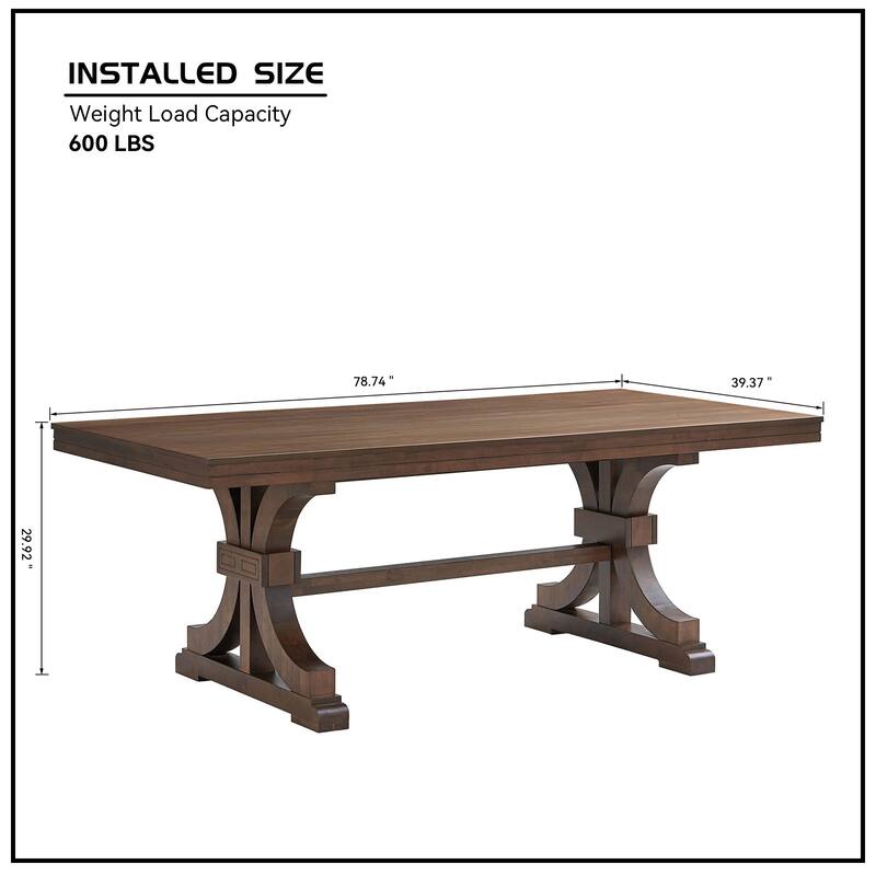 78.74''Rectangular Rubber Wood Dining Table for 6-8 with Wooden Trestle Pedestal Base,Mid Century Modern Kitchen Wooden