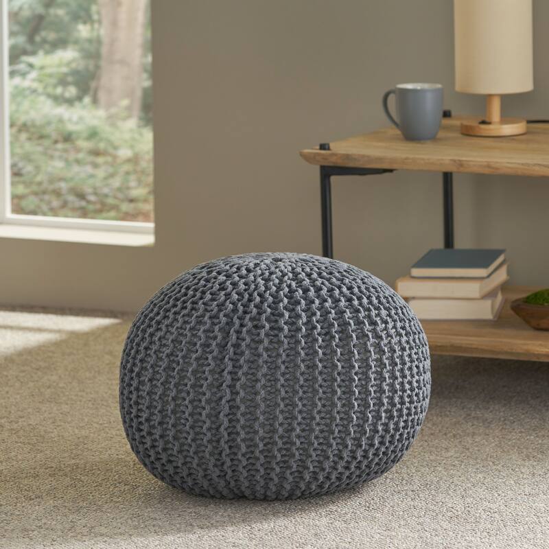 Nahunta Modern Knitted Cotton Round Pouf by Christopher Knight Home