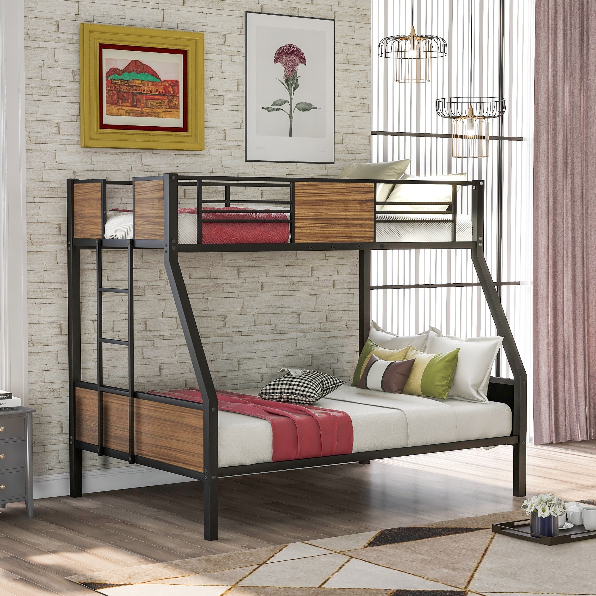 Twin Over Full Modern Style Steel Frame Bunk Bed With Safety Rail Overstock 32040318 White