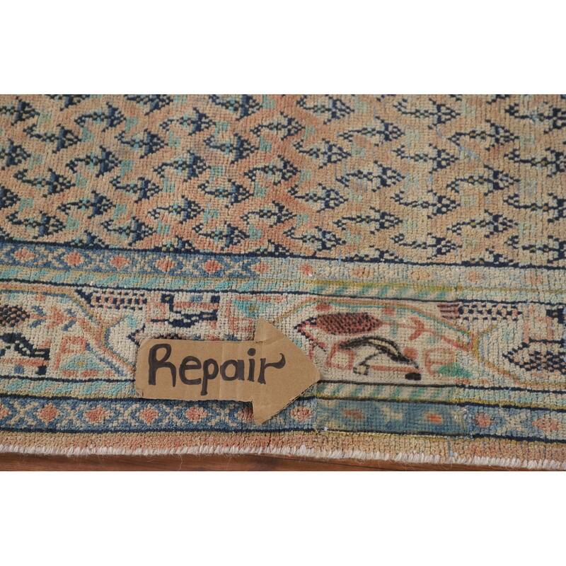 Geometric Botemir Persian Vintage Runner Rug Handmade Wool Carpet - 3'5" x 10'2"