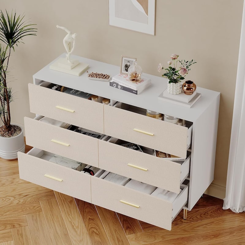 Elegant 6-Drawer Dresser, Storage Drawer Cabinet for Living Room, Bedroom