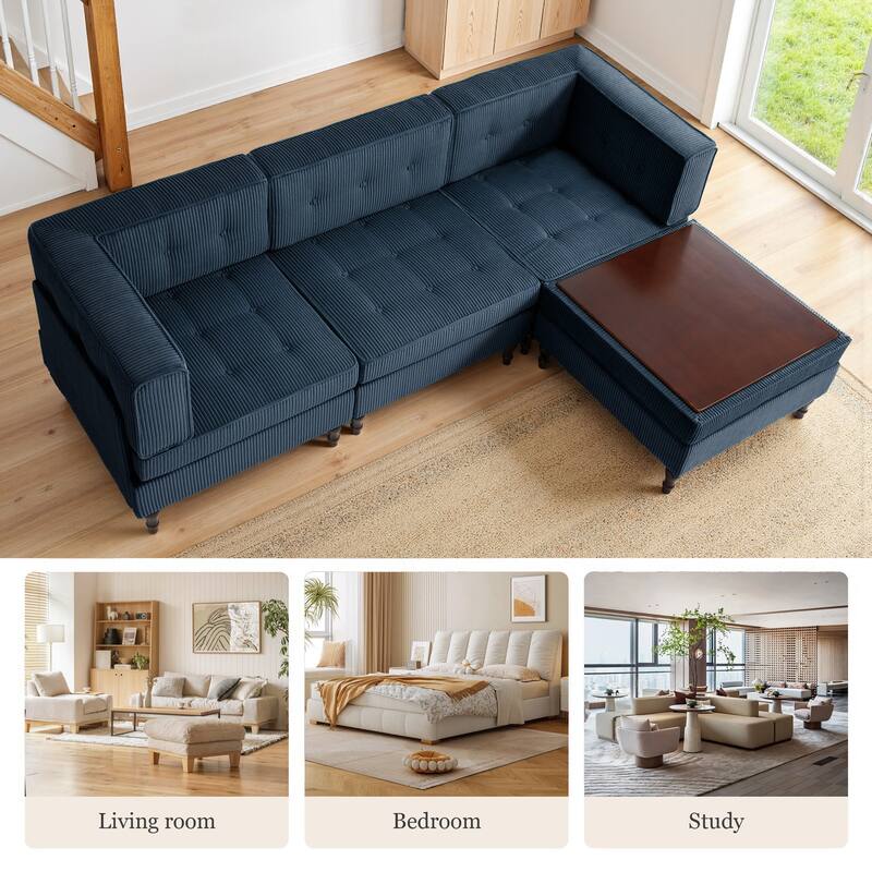 4-Piece 98" W Upholstered Modular Corduroy Sectional Sofa