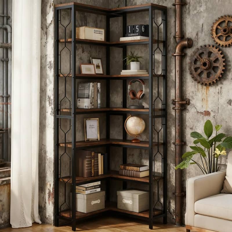 78.7" Tall Bookshelf 7-Tier Industrial Display Shelf Corner Shelf