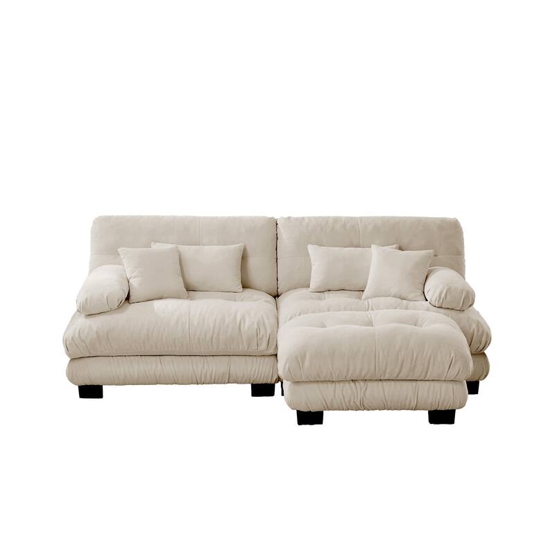 Rossetta Exquisite Stylish Design Chenille Cloud Look Couch Sectional Wide Arm Sofa with Convertible Ottoman and Pillows