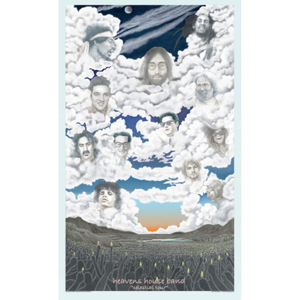 Heaven House Band Lennon, Hendrix, Morrison, Zappa, Cobain Art Poster - 24 x 36 Inch