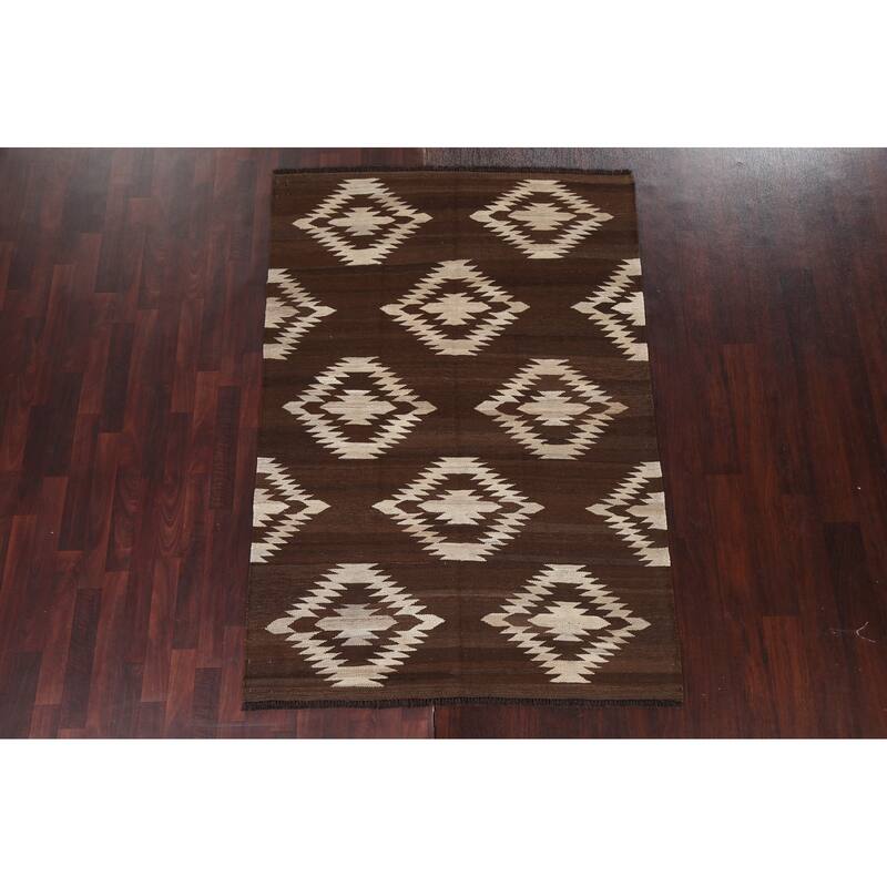 Natural Dye Contemporary Tribal Kilim Wool Area Rug Flat-woven Carpet - 4'8" x 6'8"