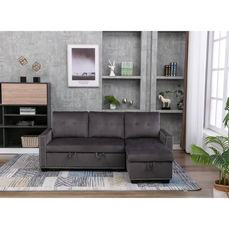76.8" Velvet L-Shaped Sectional Sofa Bed with Storage Chaise
