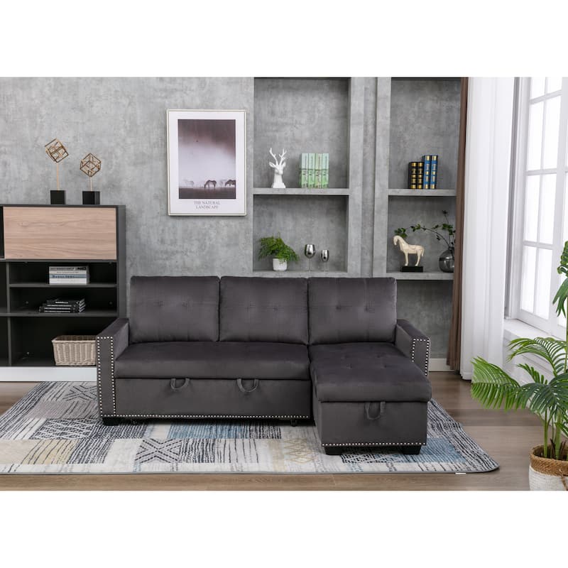 77"Reversible Sectional Storage Sleeper Sofa Bed,L-Shape 2 Seat Sectional Chaise With Storage,for Living Room
