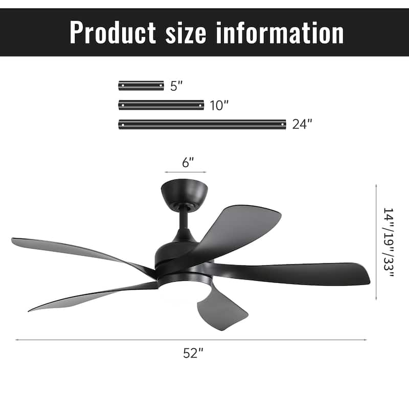 45 Inch / 52 Inch White Ceiling Fan with Dimmable LED Light and Remote, 6-Speed Reversible DC Motor, ABS Blades