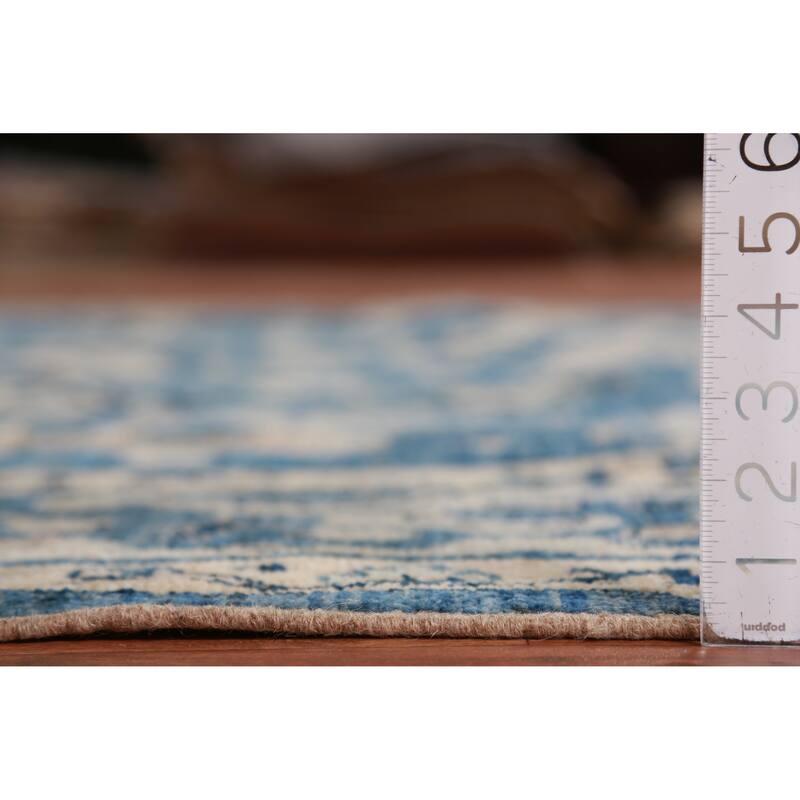 Hand Knotted Oriental 100% Wool Carpet Transitional All-Over Navy Blue & Blues Oushak Area Rug - 9' 4'' X 6' 4''