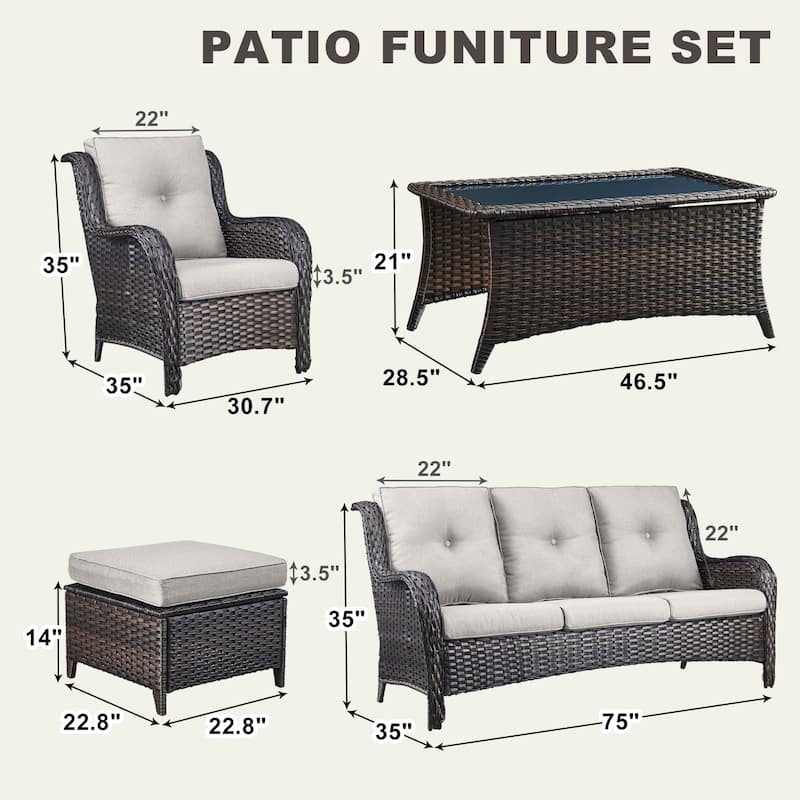 Gymojoy 6-Piece Patio Furniture Sofa Chair Ottoman