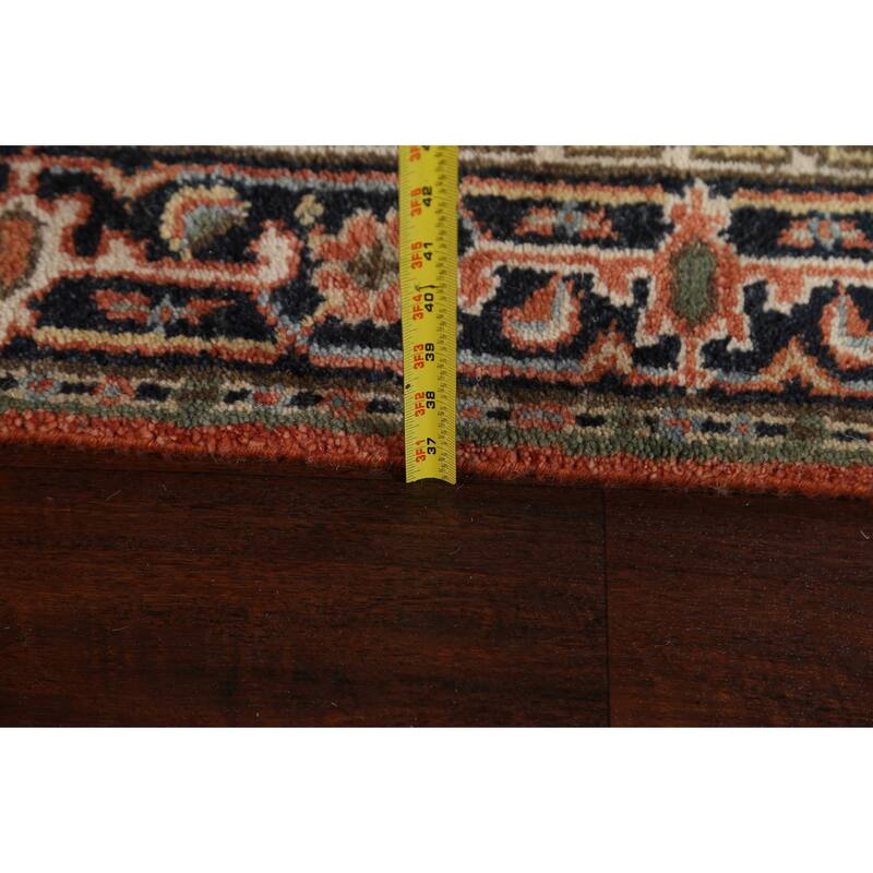 Hand Knotted Oriental 100% Wool Carpet Traditional Geometric Oranges & Rust Indo Heriz Serapi Runner Rug - 11' 11'' X 2' 7''