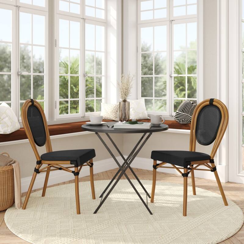 2 Pack All-Weather Commercial Paris Chairs with Metal Frames - BlackNaturalFrame