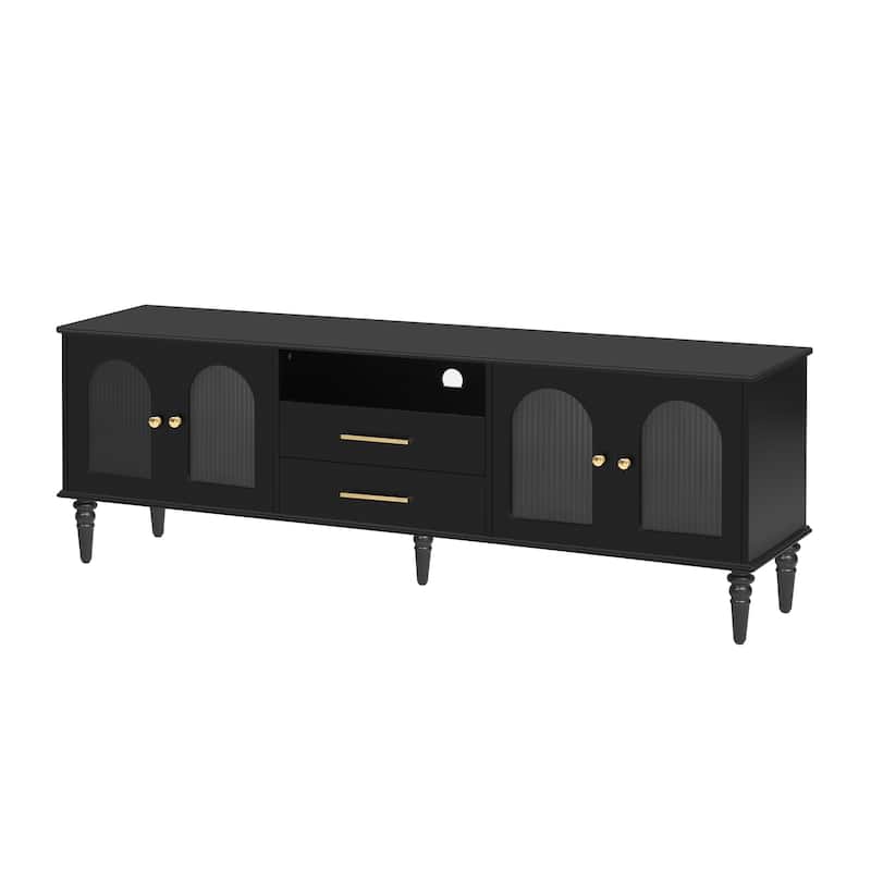 68.9''Retro TV Stand for TVs up to 75 Inches,Entertainment Center Media Console with Fluted Glass Doors and Five Solid Wood Legs