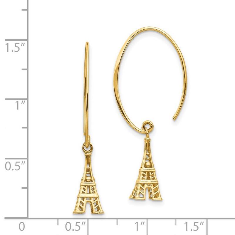 Curata 14k Eiffel Tower Long Drop Dangle Earrings - 34.8x14.59mm Wide