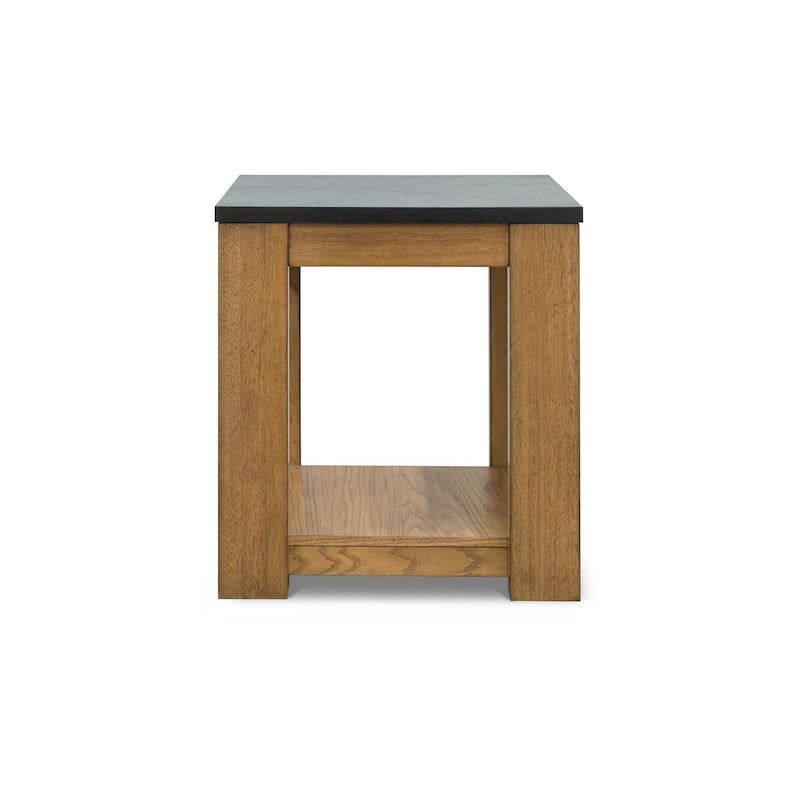 Enty Side End Table, Classic Faux Stone Top, 22 Inch Light Brown Wood