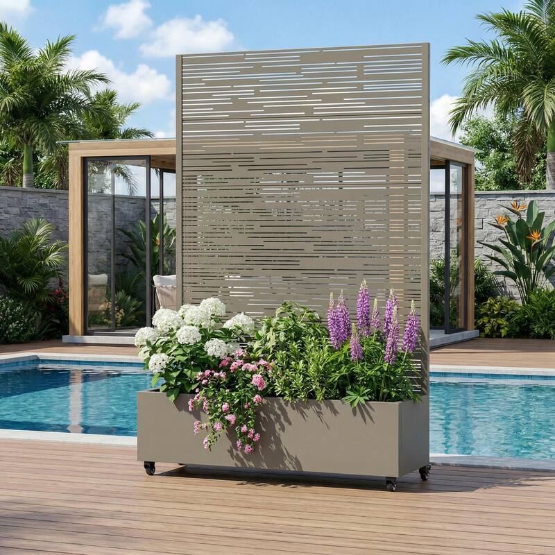 Raised Garden Bed Planter with Trellis Movable Planter Box with Lockable Wheels