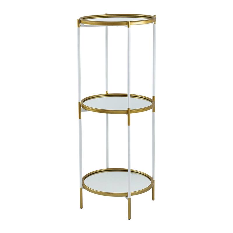 3 Tier Glass Shelf with Metal Frame White and Gold Modern Display Stand