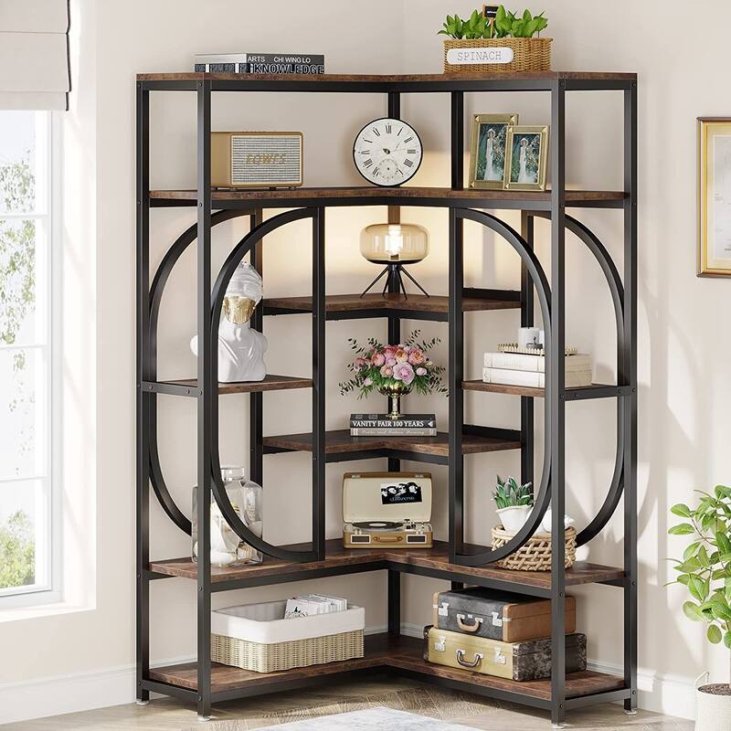 7-tier L-shaped Corner Bookshelf Bookcase - Brown