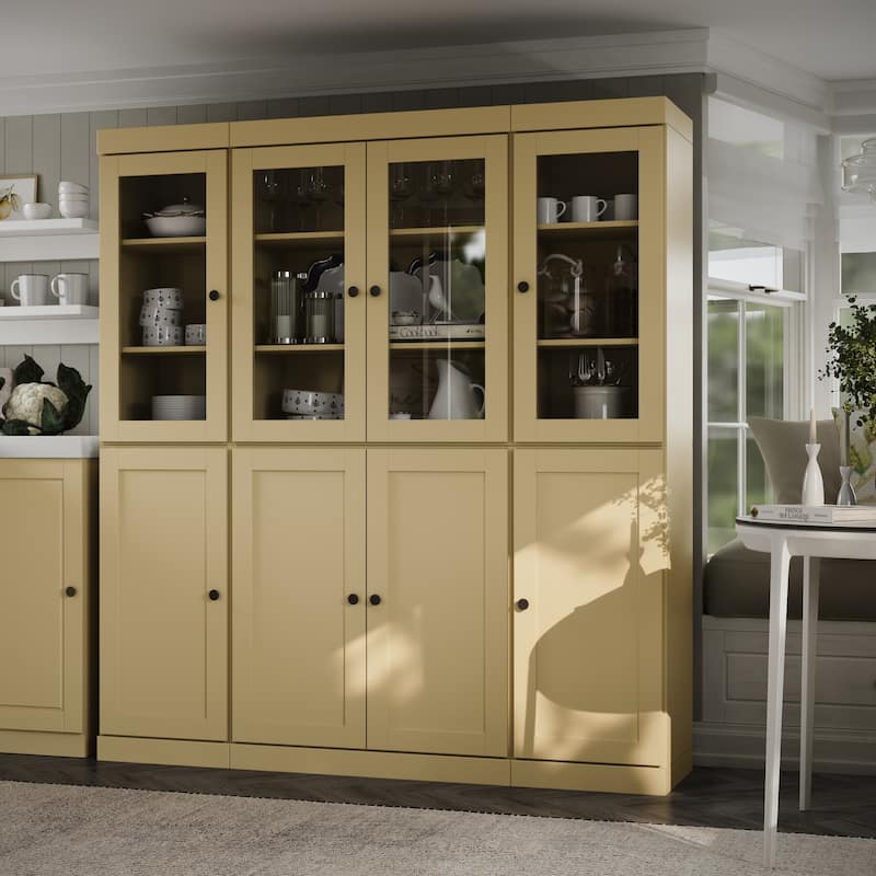 Palace Imports 100% Solid Wood 65" Pantry Cabinet with Clear Glass, Shaker Doors and Adjustable Shelves - Yellow