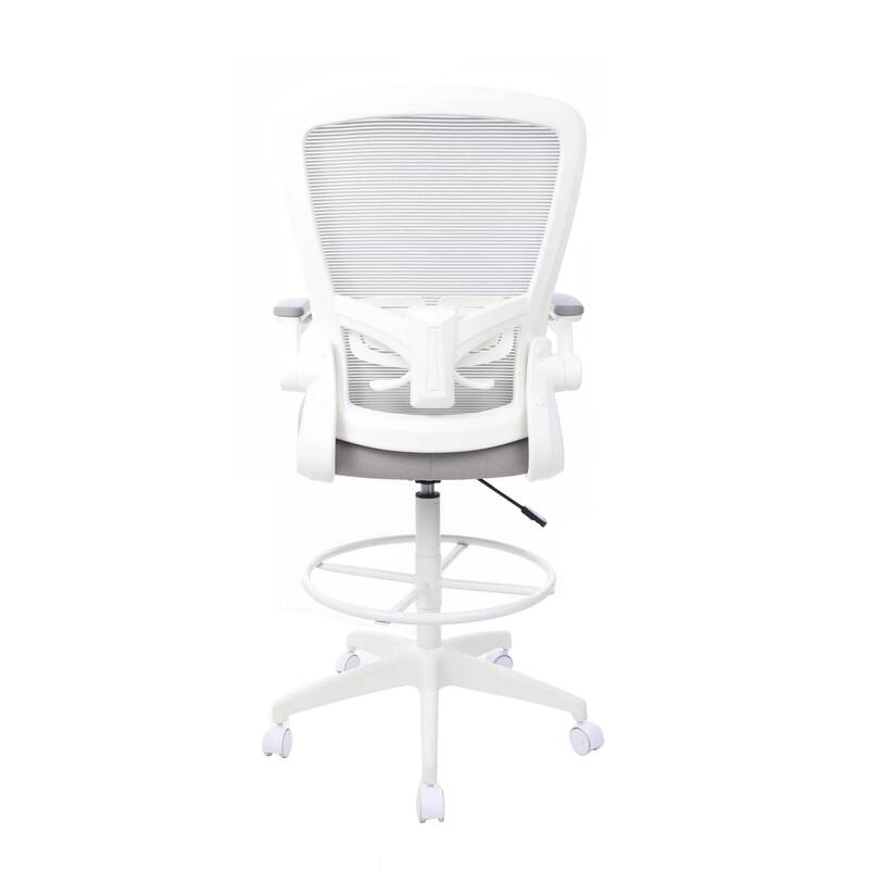 Dea Drafting Stool Chair, Flip-Up Arms, Gray Mesh, Chrome Footring