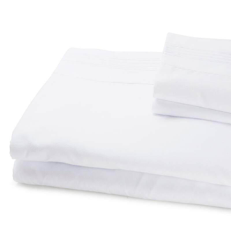 Authentic Hotel and Spa 1800 TC Brushed Microfiber Standard Pillowcase (2PC Set) with 4 Line Embroidery - White