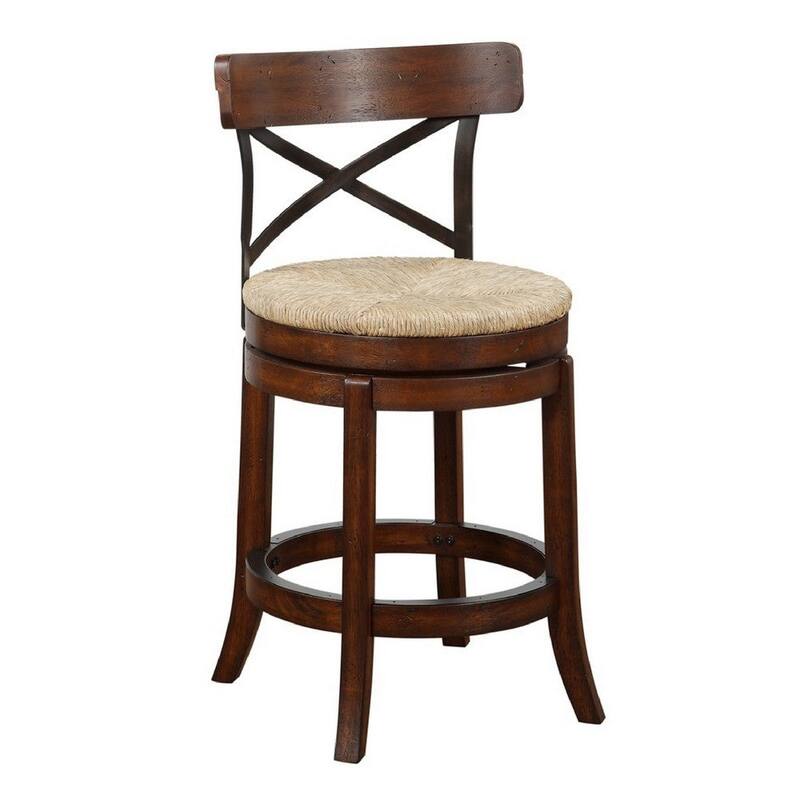 24 Inch Swivel Counter Stool, Crossed Metal Back, Sedge Seat - 18.5 L x 19 W x 37.25 H Inches