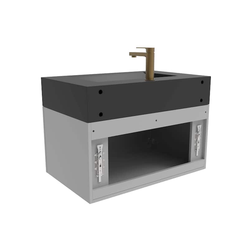 Nile 30-Inch Wall Mounted Bathroom Vanity Set w/ Black Top