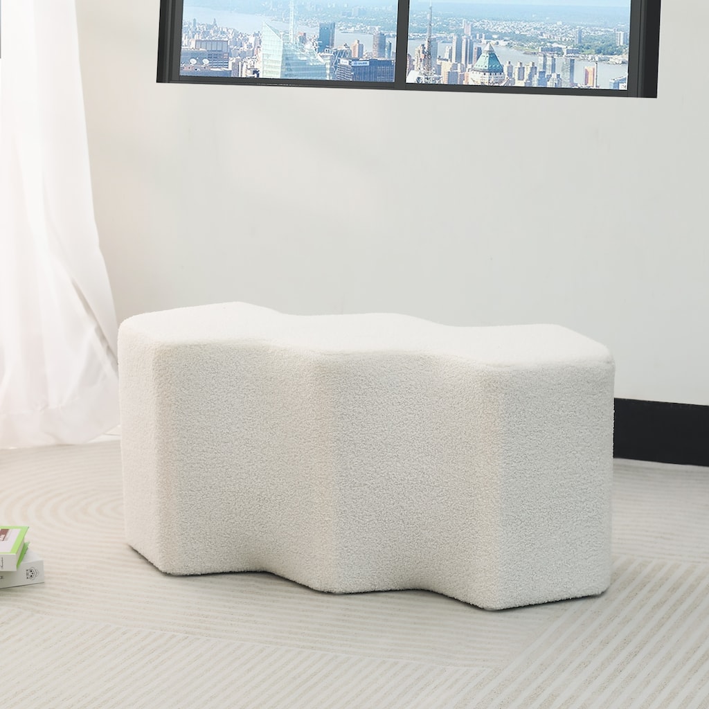 Adeco 35" Long Ottoman Bench Velvet Polygon Foot Stool