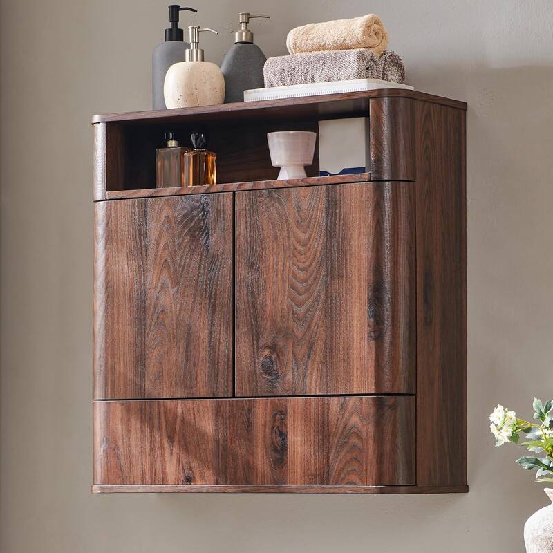 Modern Wall Cabinet, Storage Cabinet for Bathroom, Medicine Cabinet - Brown