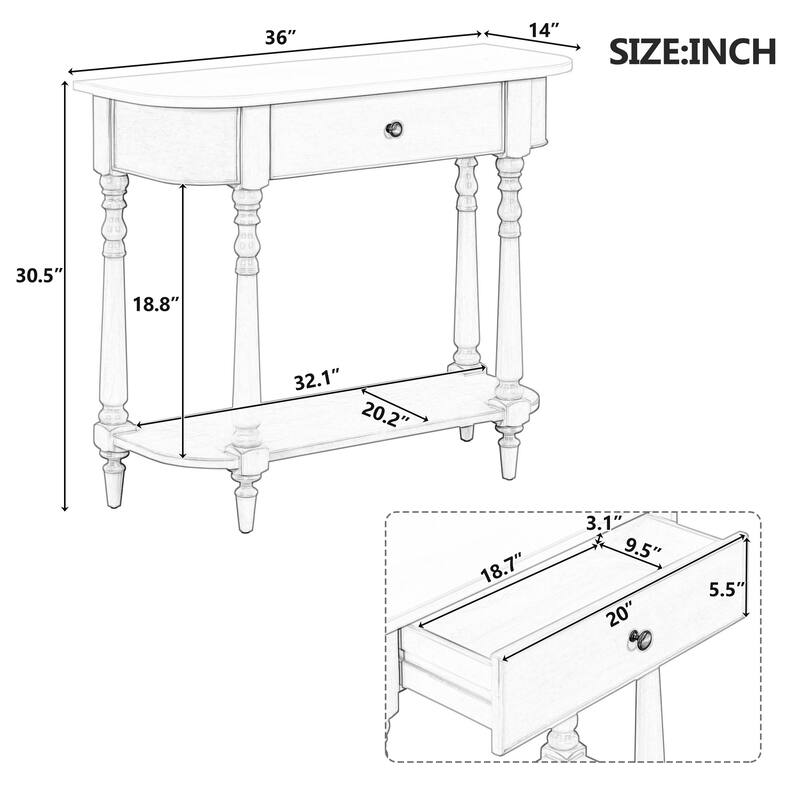 36 Inch Wood Console Table with Drawer and Shelf for Entryway