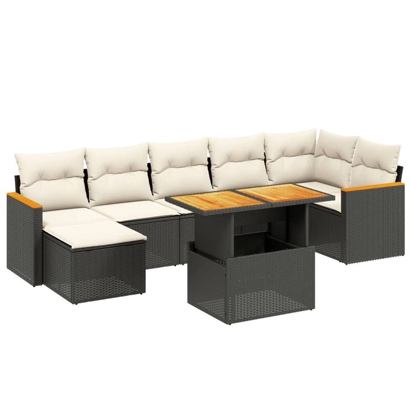 vidaXL Patio Sofa Set with Cushions Table and Stool 8 Piece Poly Rattan Acacia - 21.7 x 39.4 x 28.7 in