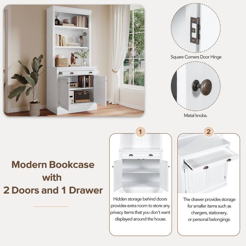 Tall Bookshelf Suite,Modern Bookcase Suite 1-Piece Set Storage Bookcase 1 Drawer and Open Shelves,for Home Office,White