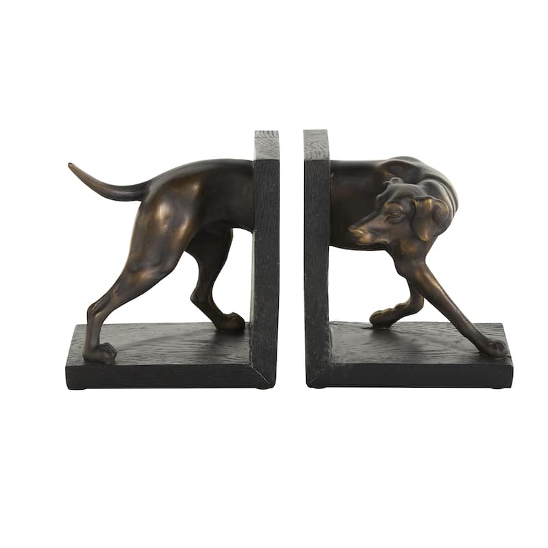 Polystone Dog Greyhound Decorative Bookends with Gold Accents and Black Stands - Set of 2 Black - Roche River Decor