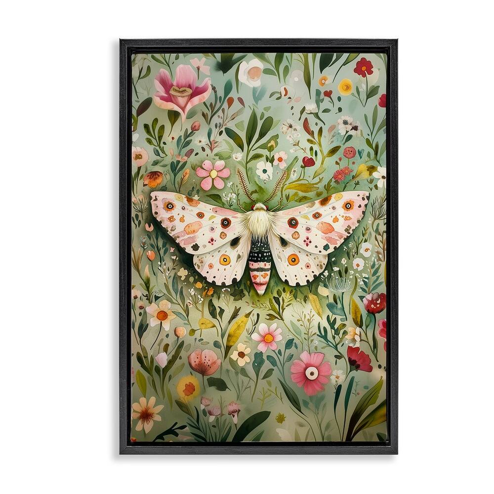 Stupell Floral Moth & Botanicals Framed Floater Canvas Wall Art Design By The Dutch Lady