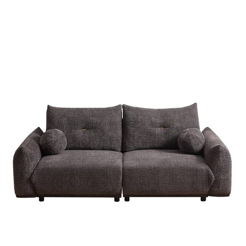 Wool Love Seater Sofa 90 Inch Comfortable Sofa, Wool Sofa with 2 Cushions and 2 Ball Pillows