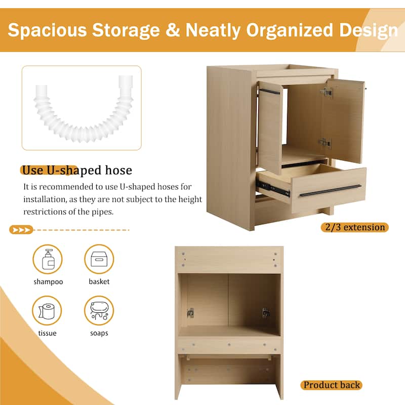 Malwee 24"/30"/36"/48"/60" Bathroom Vanity Without Sink, FreeStanding Vanity Cabinet with Soft Close Door and Drawer