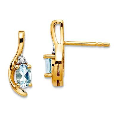 Curata 14k Yellow Gold Genuine Gemstone & Diamond Birthstone Teardrop Earrings (5x14mm)