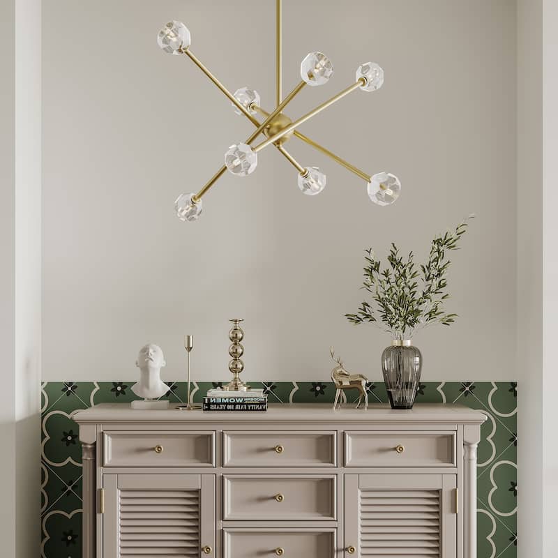 Acroma 8-light Modern Transitional Sputnik Gold Chandelier with Art Glass - 25.25 inches