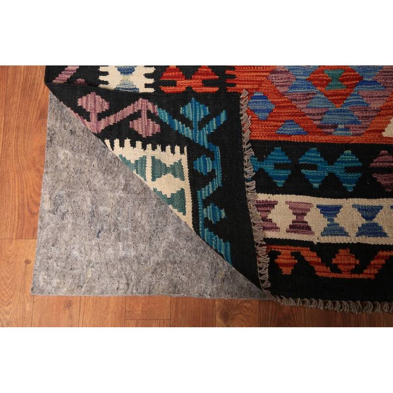 Reversible Orange Kilim Oriental Area Rug Flatweave Wool Carpet - 10'1" x 12'9"