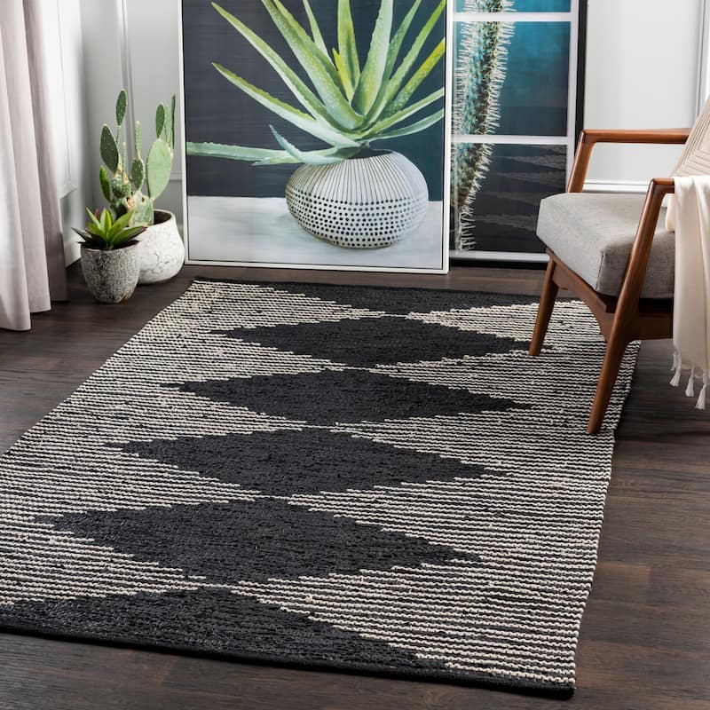 Artistic Weavers Soundtrack Rustic Leather/Cotton Handmade Area Rug - 8' x 10' - Black