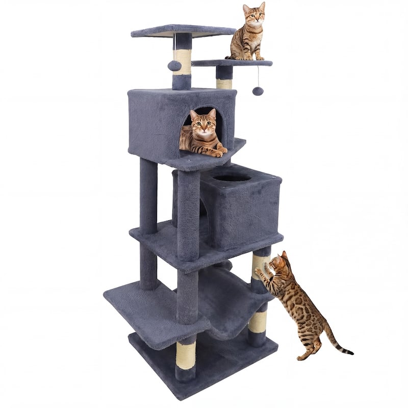Gymax 57'' Cat Tree for Indoor Cats w/Dual Condos Hammock Sisal