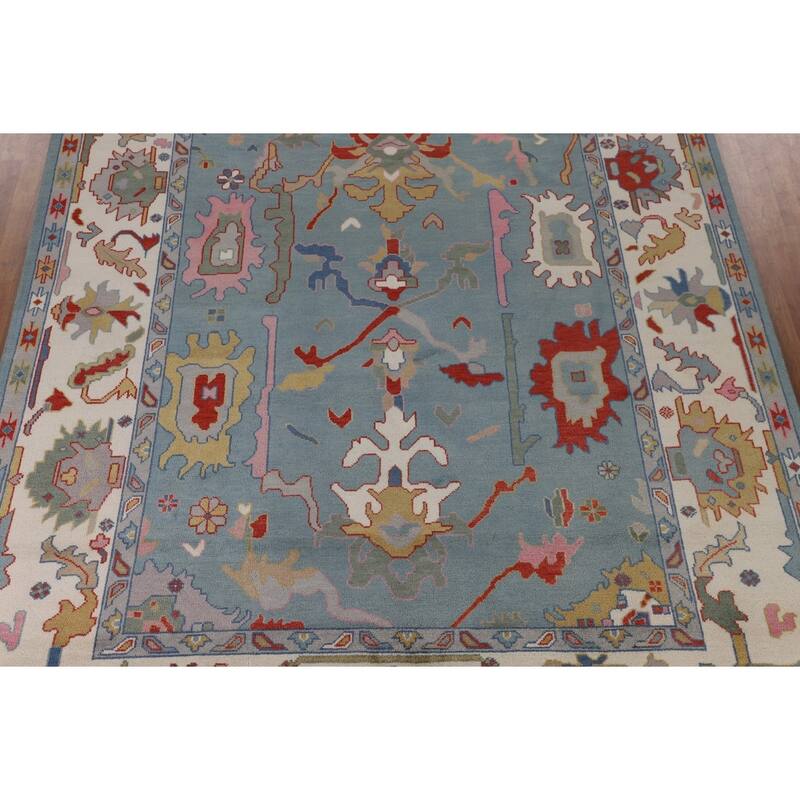 Blue Oushak Oriental Area Rug Handmade Wool Carpet - 9'2"x 11'11"