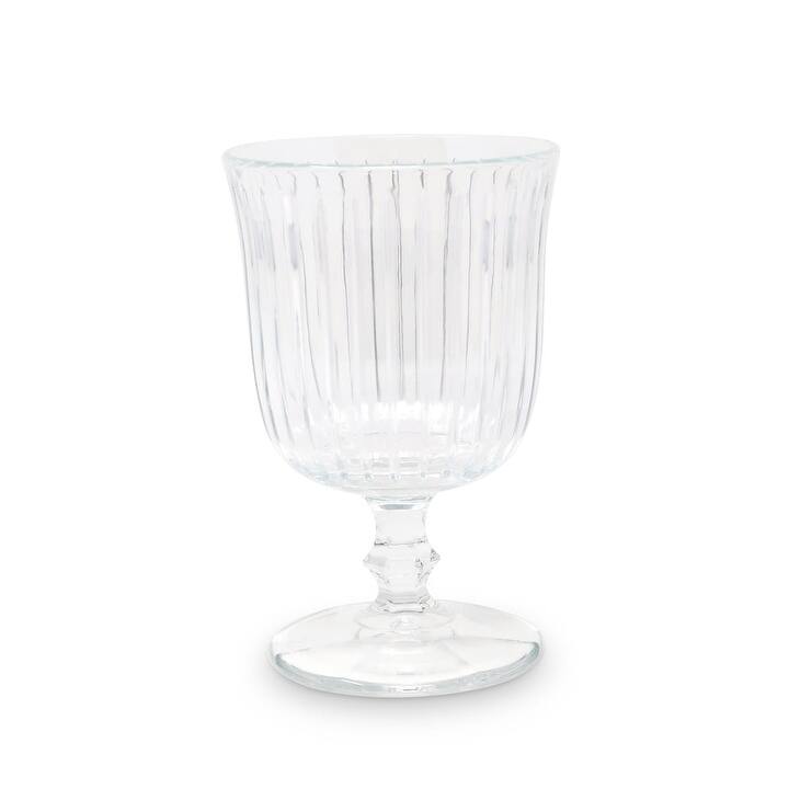 Set of 6 Water Glasses with Clear Linear Cut and Short Stem - Set of 6 - Water - Clear