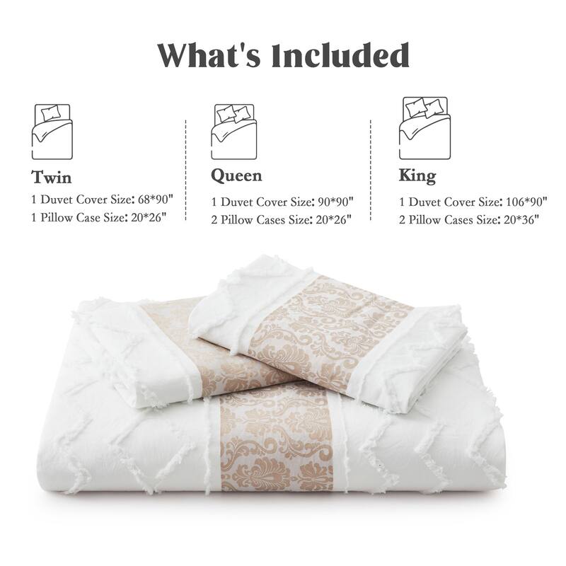 3-Piece Boho Textured Duvet Cover Set, Lightweight Geometric Stripe Bedding Set with Zipper Closure & Corner Ties