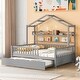 preview thumbnail 18 of 33, House Bed with Trundle Bed and Shelf, Wooden Platform Bed Frame with Full Length Guardrail and Roof Gray - Full